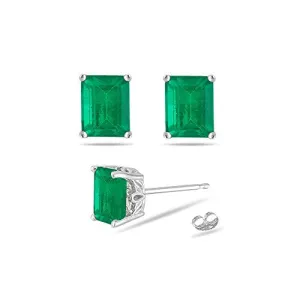 1.83-2.25 Cts of 7x5 mm AA Emerald-Cut Natural Emerald Scroll Stud Earrings in 14K White Gold