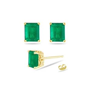 1.83-2.25 Cts of 7x5 mm AA Emerald-Cut Natural Emerald Scroll Stud Earrings in 14K Yellow Gold