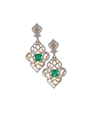 18K White and Yellow Gold, Emerald and Diamond earrings