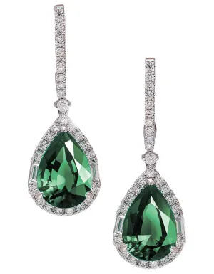 18k White Gold, Emerald and Diamond Earrings