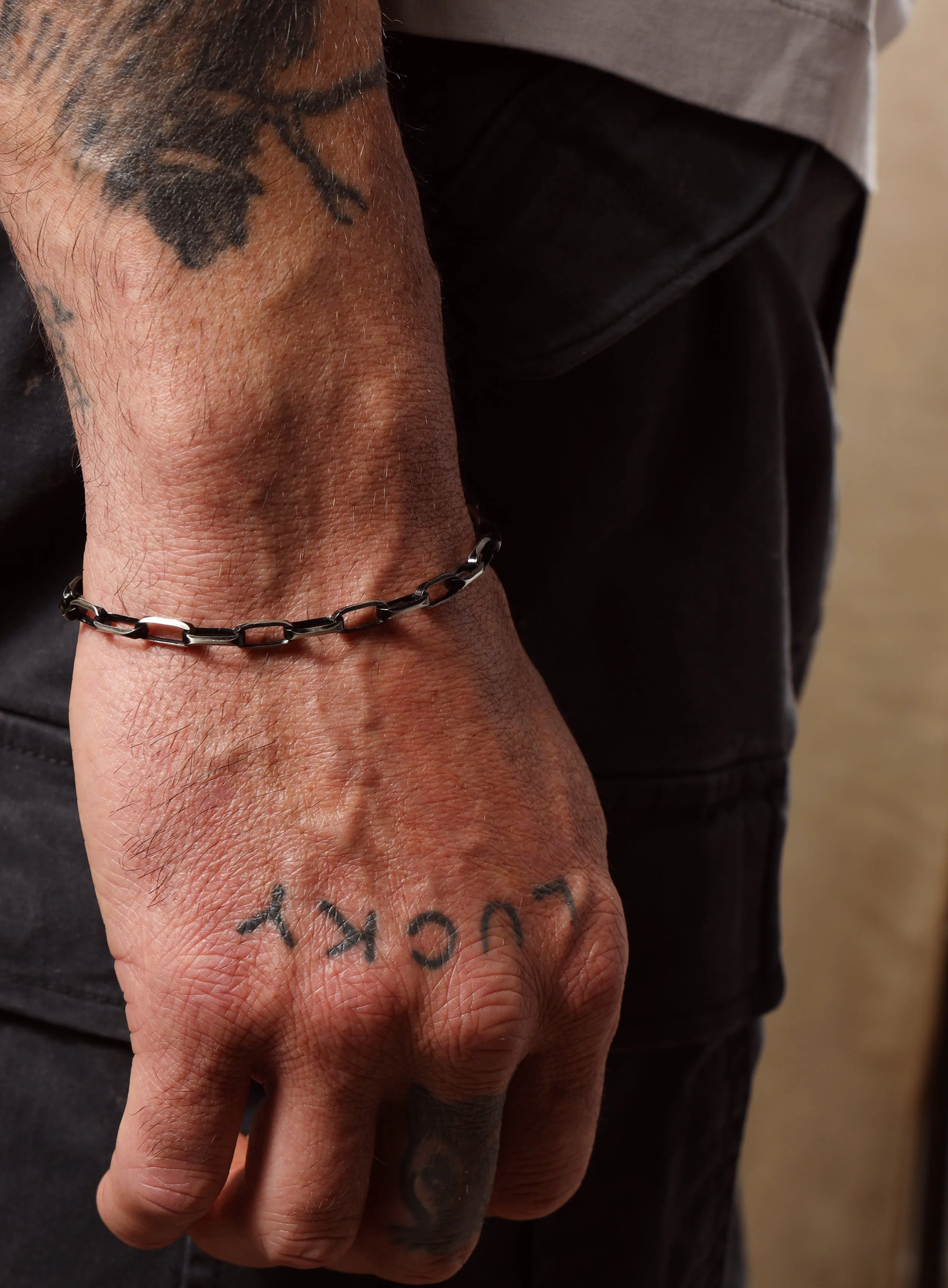 925 Sterling Silver with Black Titanium Combo Chain Bracelet for Men