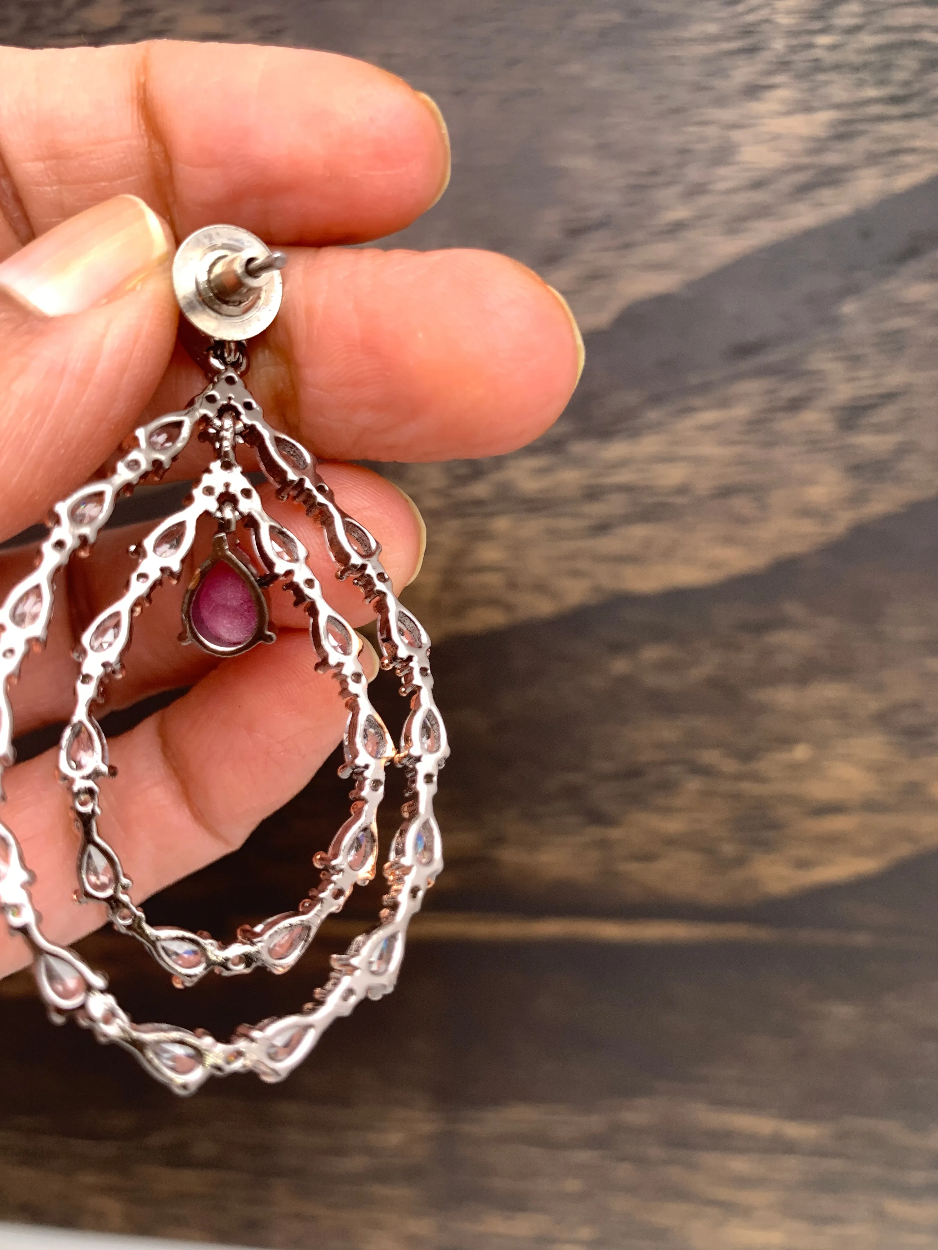 AD Earrings with Pink Stone and Dual Tone Polish