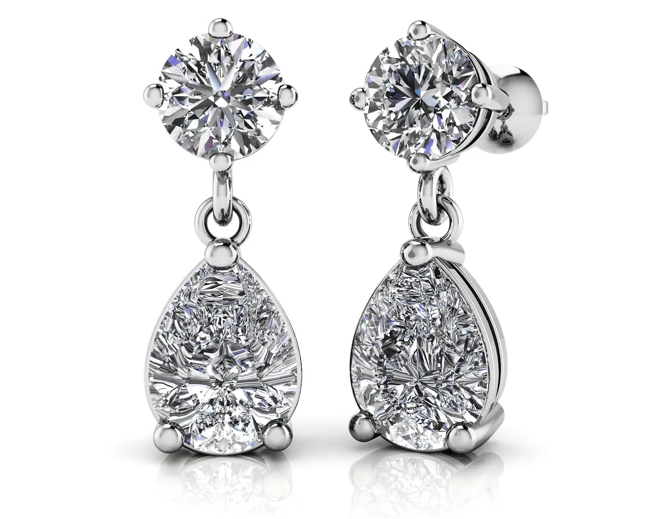 Alluring Round And Pear Shaped Drop Diamond Earrings with 2.60 ct.(finished) 9x6mm, 4.25mm