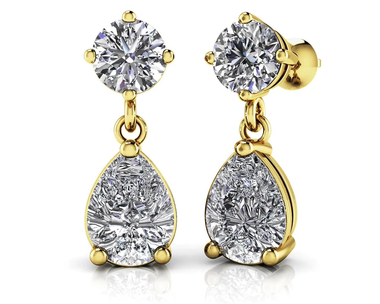 Alluring Round And Pear Shaped Drop Diamond Earrings with 2.60 ct.(finished) 9x6mm, 4.25mm