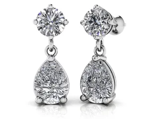 Alluring Round And Pear Shaped Drop Diamond Earrings with 2.60 ct.(finished) 9x6mm, 4.25mm