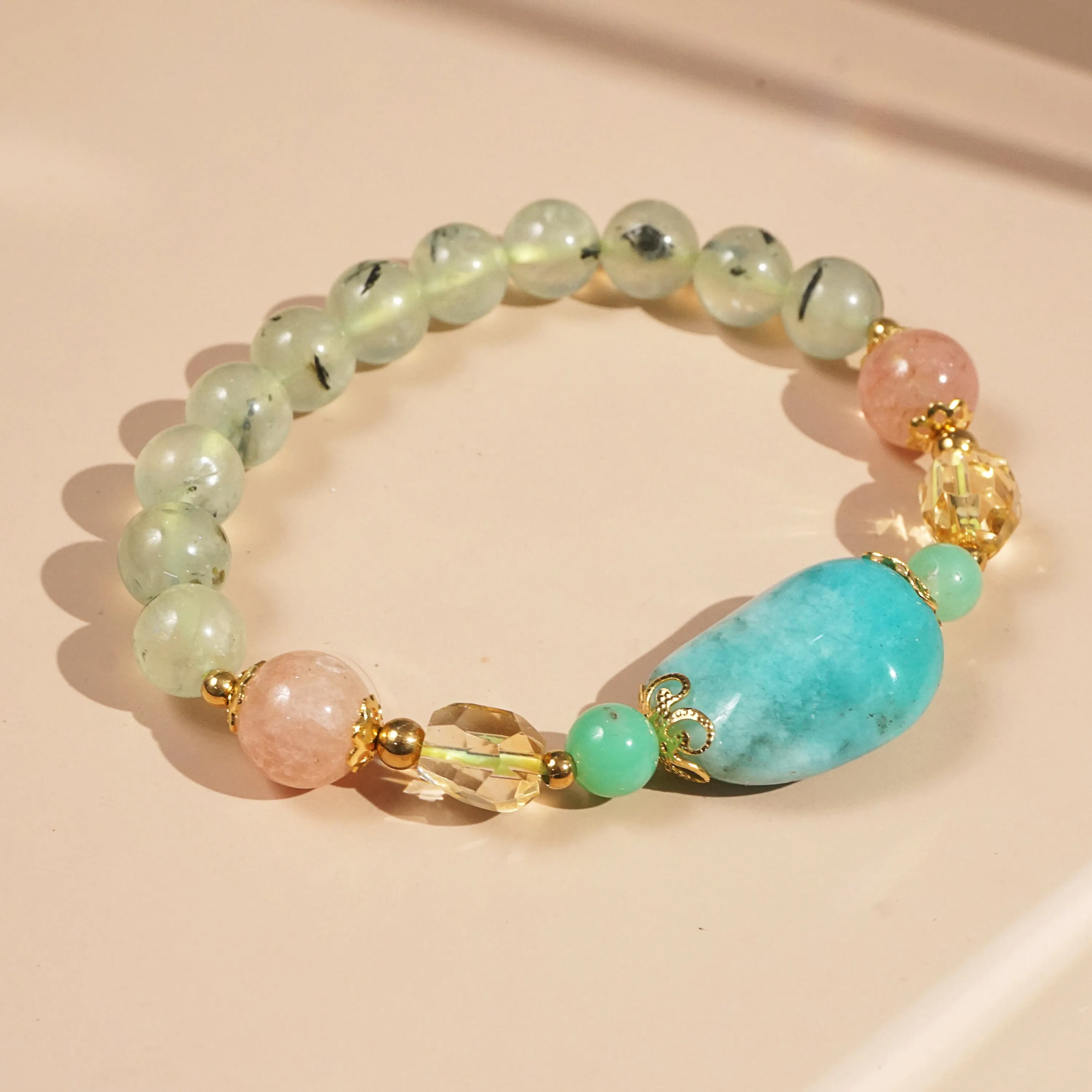 Amazonite, Prehnite, Chrysoprase, Citrine, and Sunstone