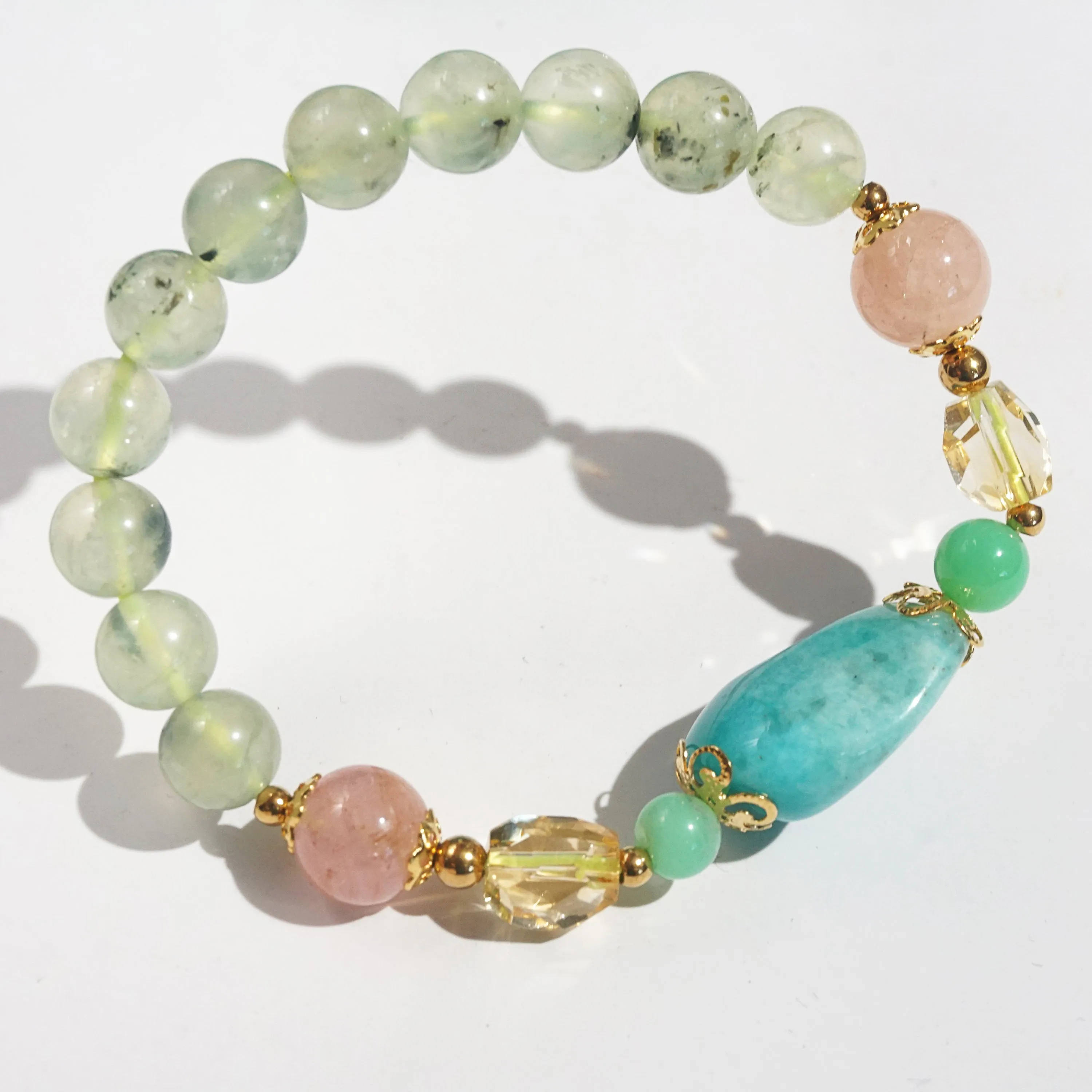 Amazonite, Prehnite, Chrysoprase, Citrine, and Sunstone