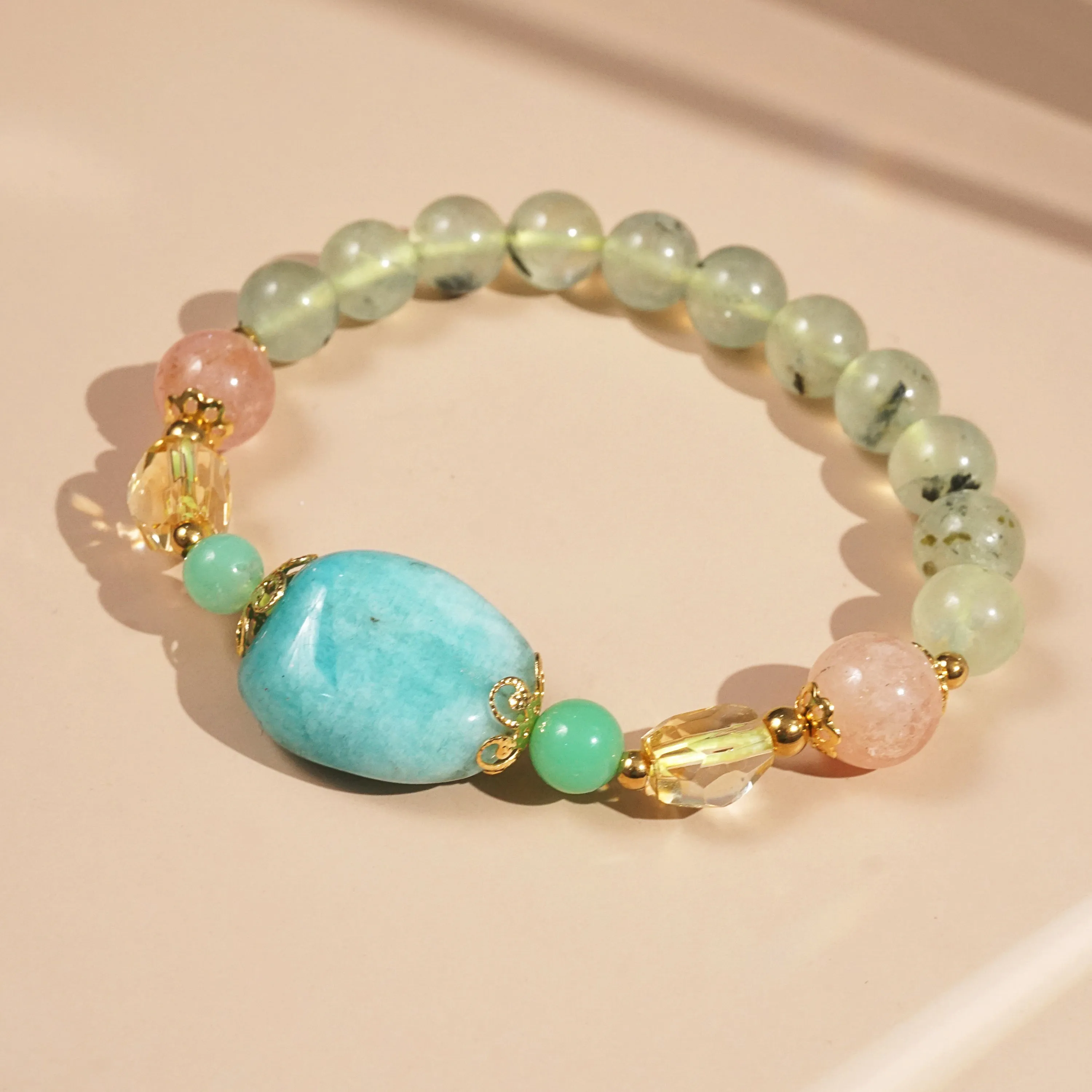 Amazonite, Prehnite, Chrysoprase, Citrine, and Sunstone