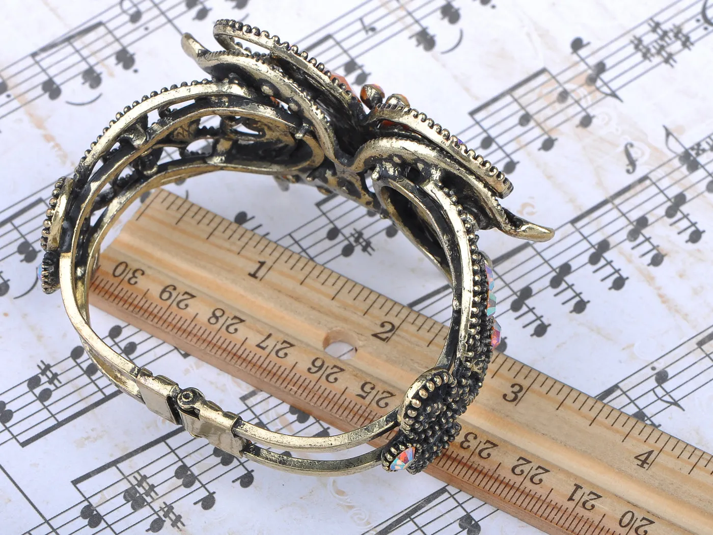 Antique Gold Topaz Colored Orange Heart Butterfly Bangle Bracelet