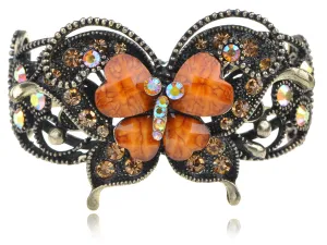 Antique Gold Topaz Colored Orange Heart Butterfly Bangle Bracelet