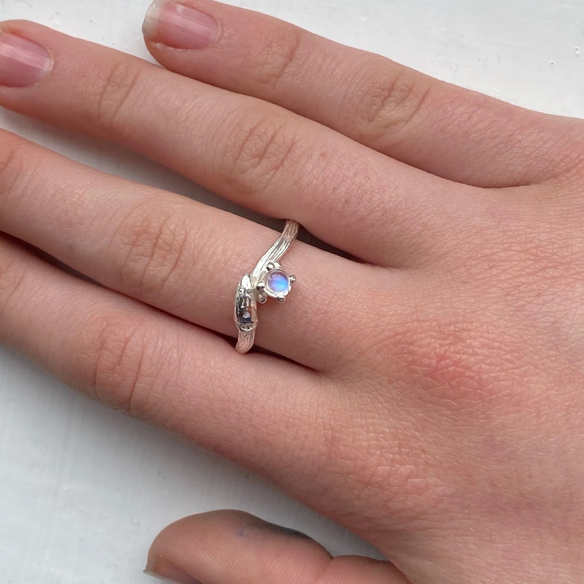 Blue Moonstone Silver Willow Nature Ring