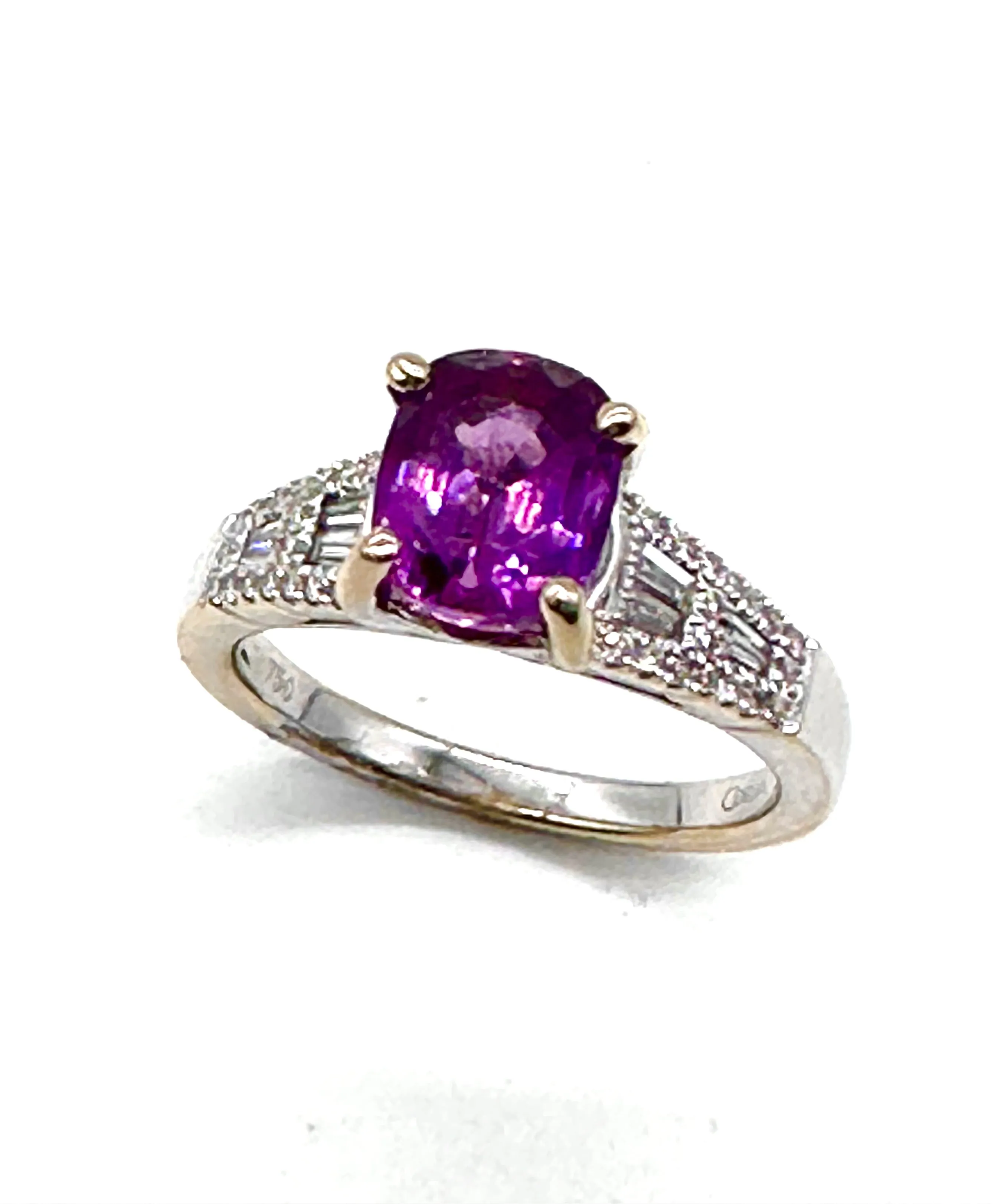 Certified pink sapphire and diamond ring