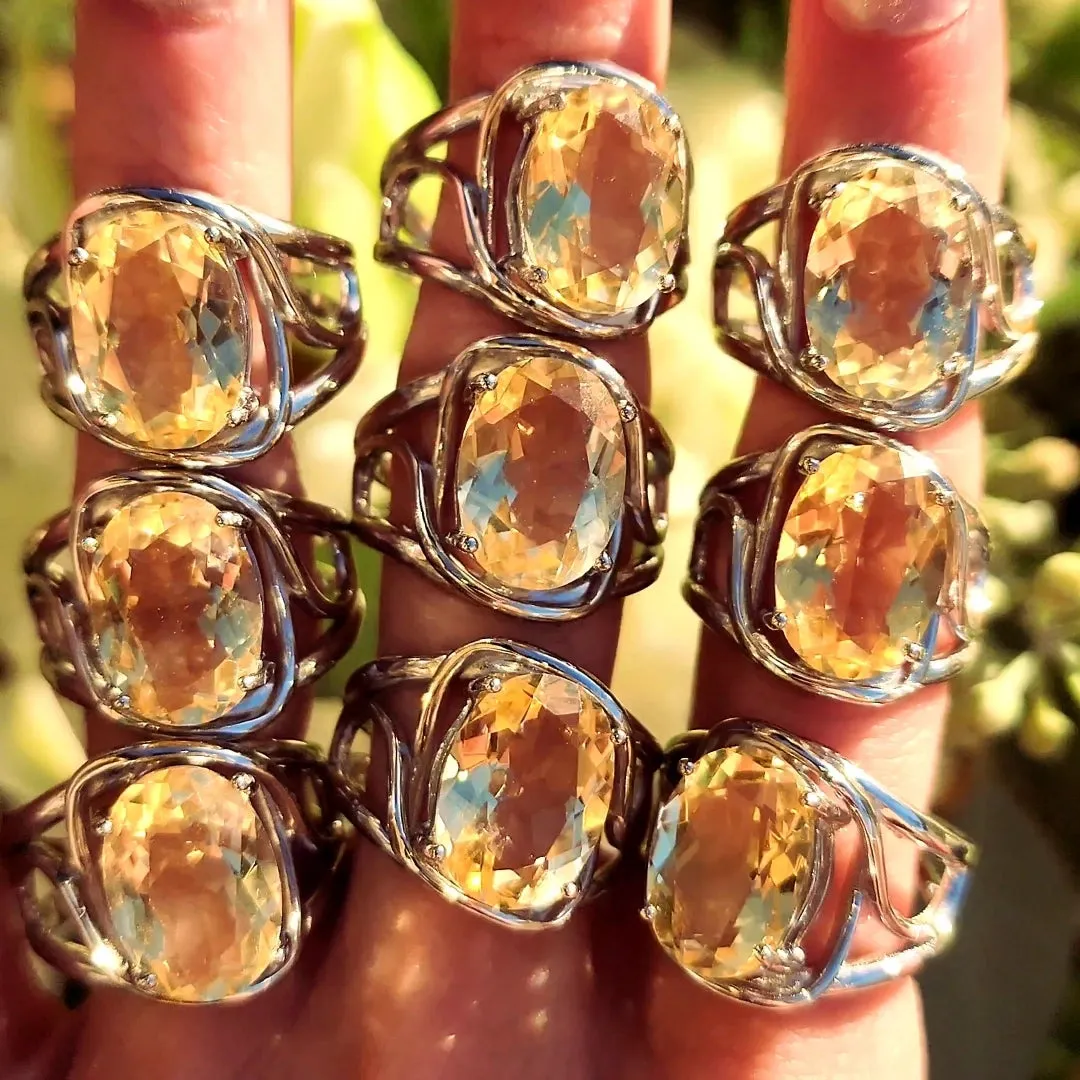 Citrine Adjustable Finger Cuff Ring .925 Silver for Abundance, Good Luck and Positivity