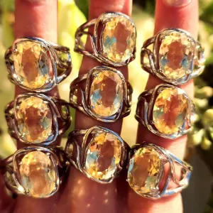 Citrine Adjustable Finger Cuff Ring .925 Silver for Abundance, Good Luck and Positivity