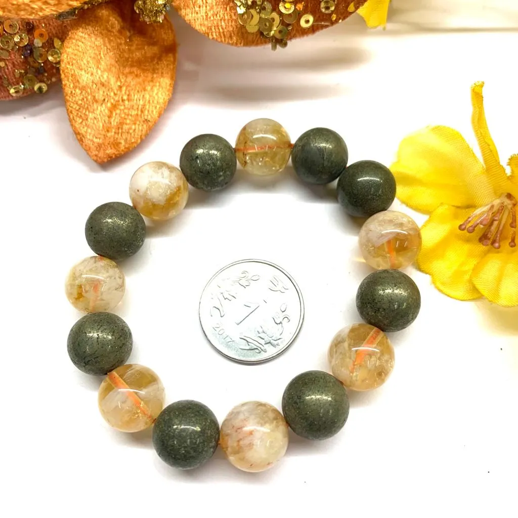 Citrine & Pyrite Round Bead Bracelet (Wealth and Money)