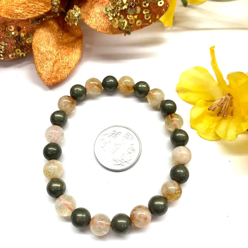 Citrine & Pyrite Round Bead Bracelet (Wealth and Money)