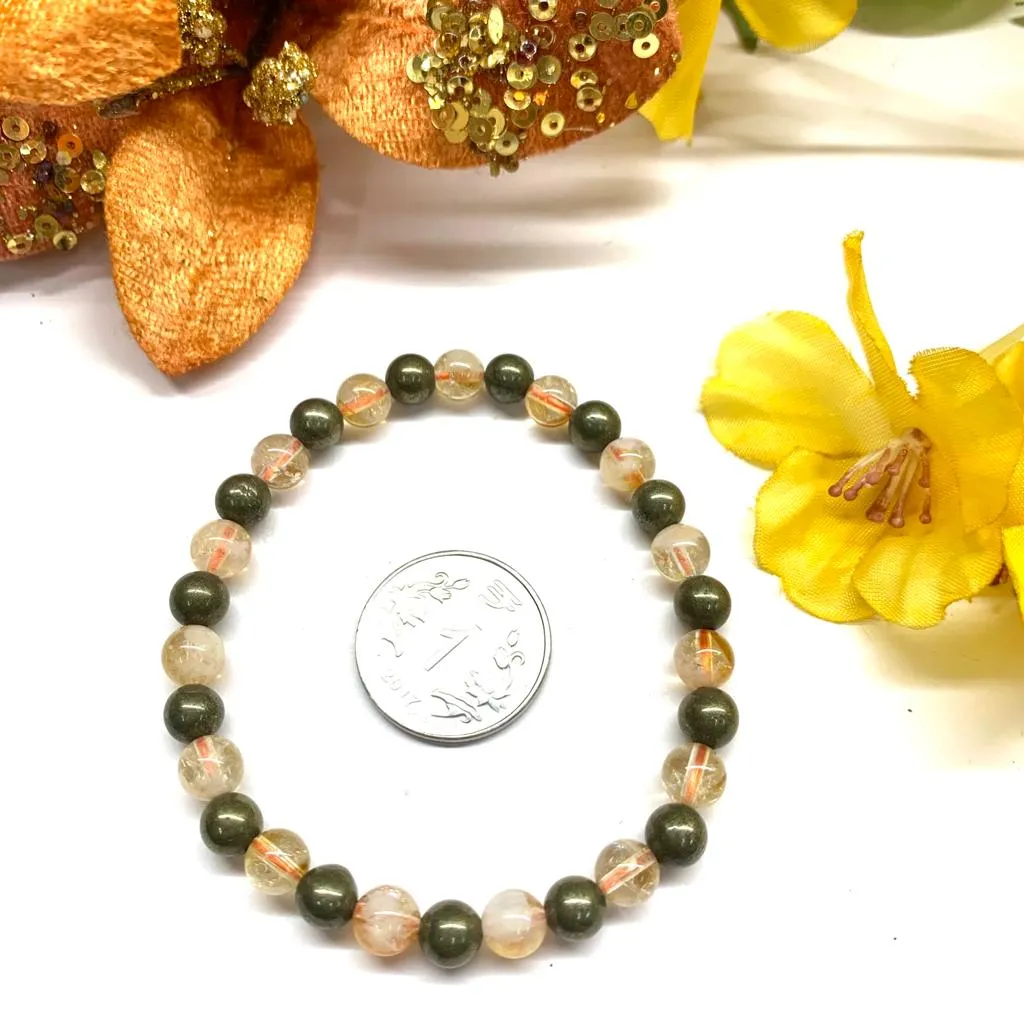 Citrine & Pyrite Round Bead Bracelet (Wealth and Money)