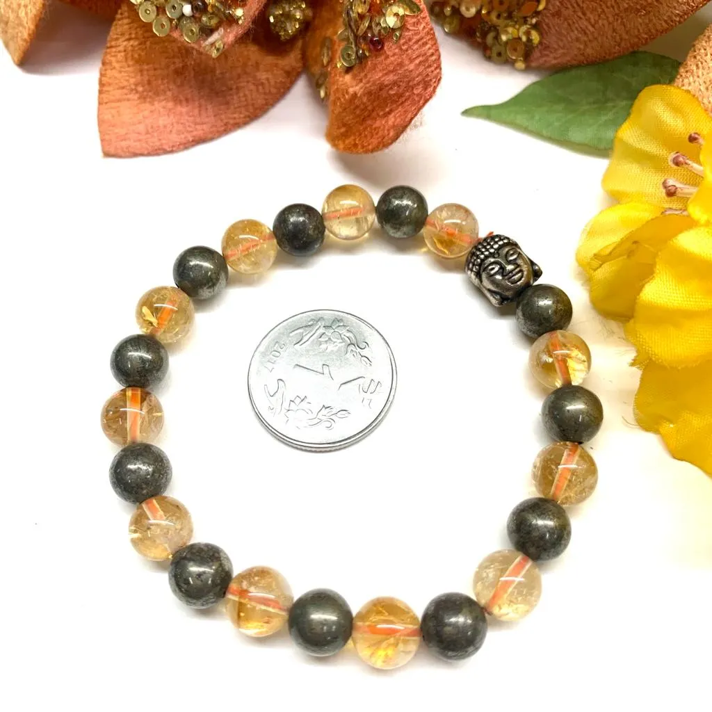 Citrine & Pyrite Round Bead Bracelet (Wealth and Money)
