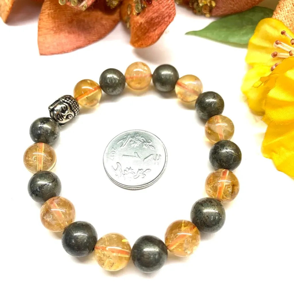 Citrine & Pyrite Round Bead Bracelet (Wealth and Money)