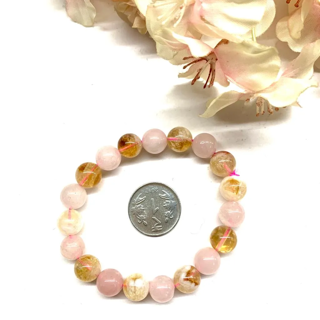 Citrine & Rose Quartz Round Bead Bracelet (Peace and Joy)