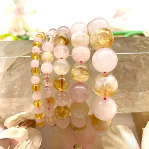 Citrine & Rose Quartz Round Bead Bracelet (Peace and Joy)