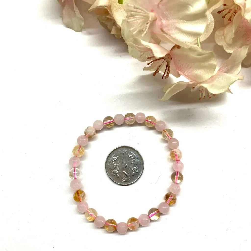 Citrine & Rose Quartz Round Bead Bracelet (Peace and Joy)