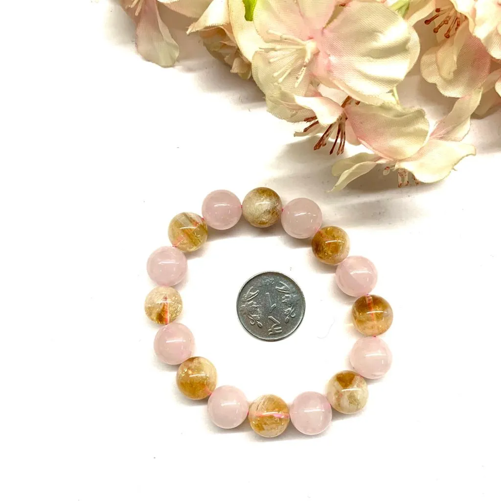 Citrine & Rose Quartz Round Bead Bracelet (Peace and Joy)