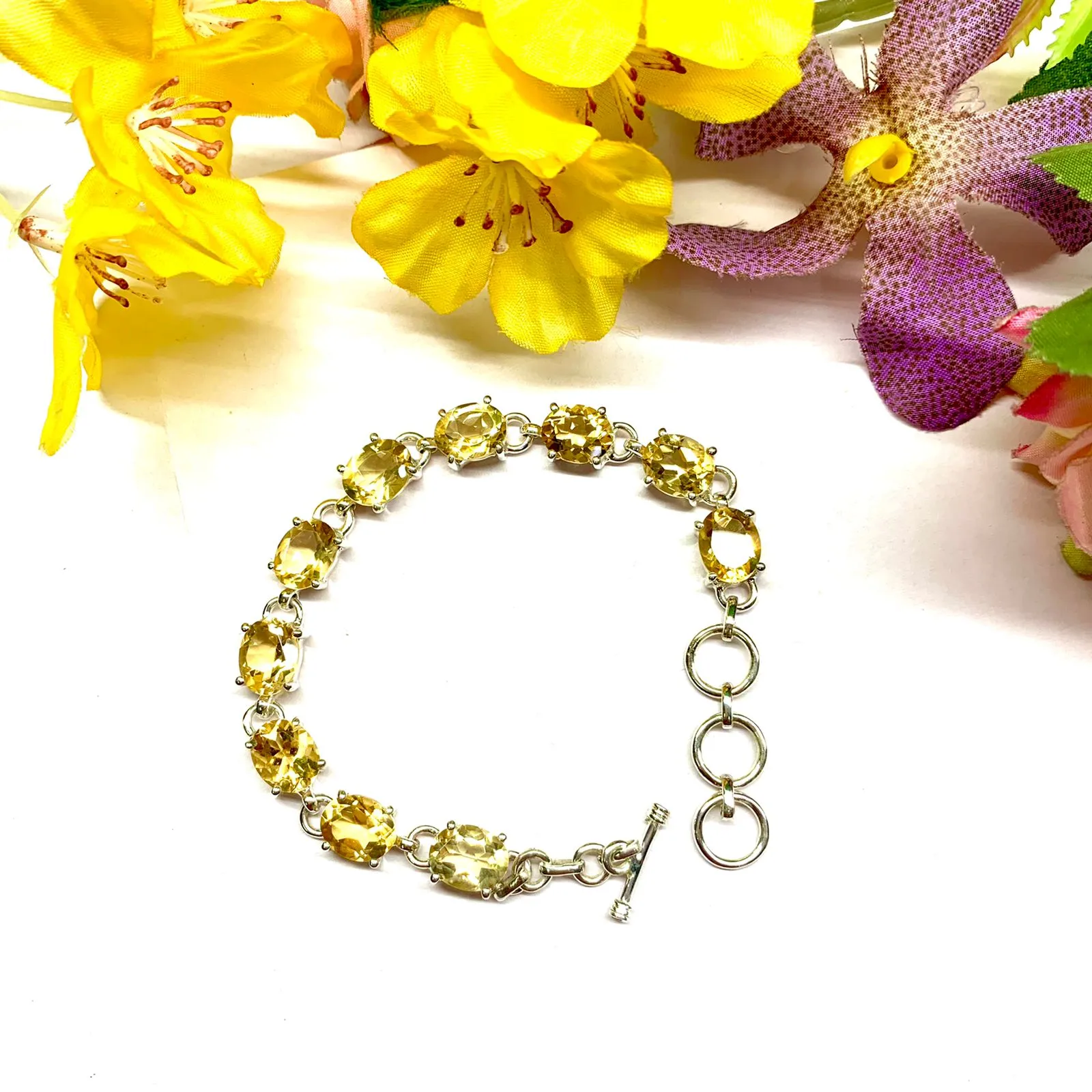 Citrine & Silver Linked Tennis Bracelet