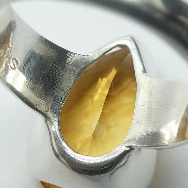 Citrine Ring, Faceted Teardrop, Special Cut, 925 Silver g5