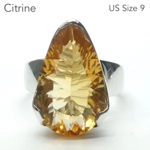 Citrine Ring, Faceted Teardrop, Special Cut, 925 Silver g5