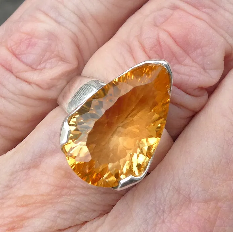 Citrine Ring, Faceted Teardrop, Special Cut, 925 Silver g5