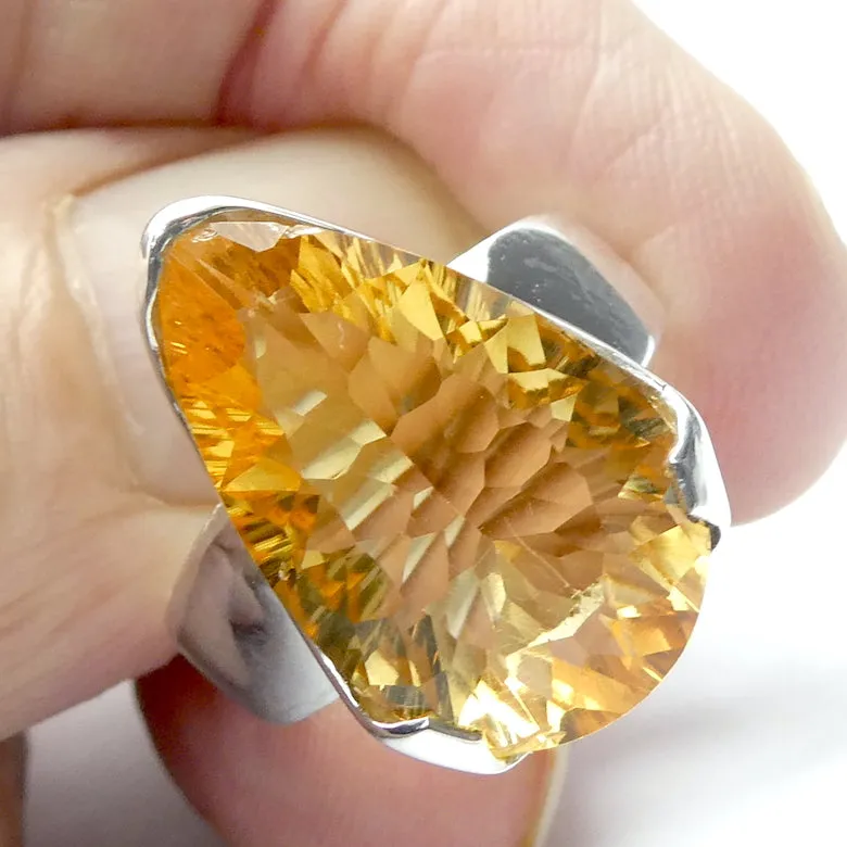 Citrine Ring, Faceted Teardrop, Special Cut, 925 Silver g5