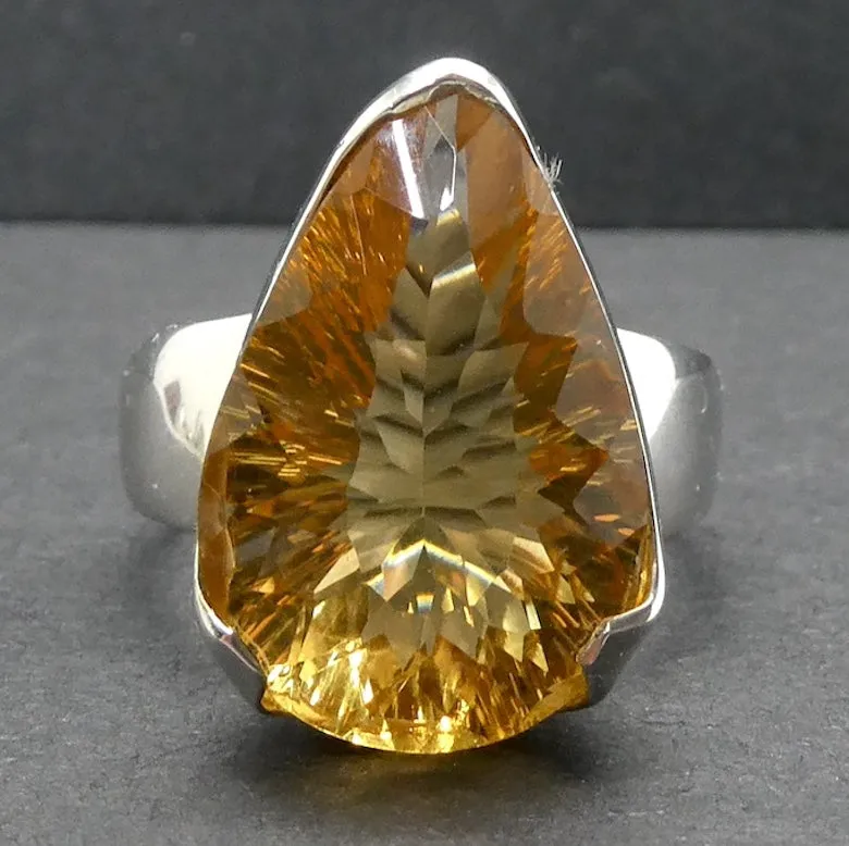 Citrine Ring, Faceted Teardrop, Special Cut, 925 Silver g6
