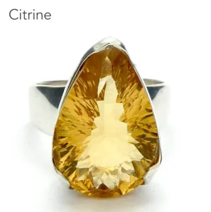 Citrine Ring, Faceted Teardrop, Special Cut, 925 Silver g6
