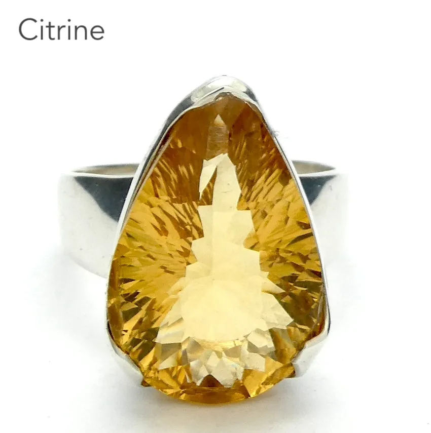 Citrine Ring, Faceted Teardrop, Special Cut, 925 Silver g6