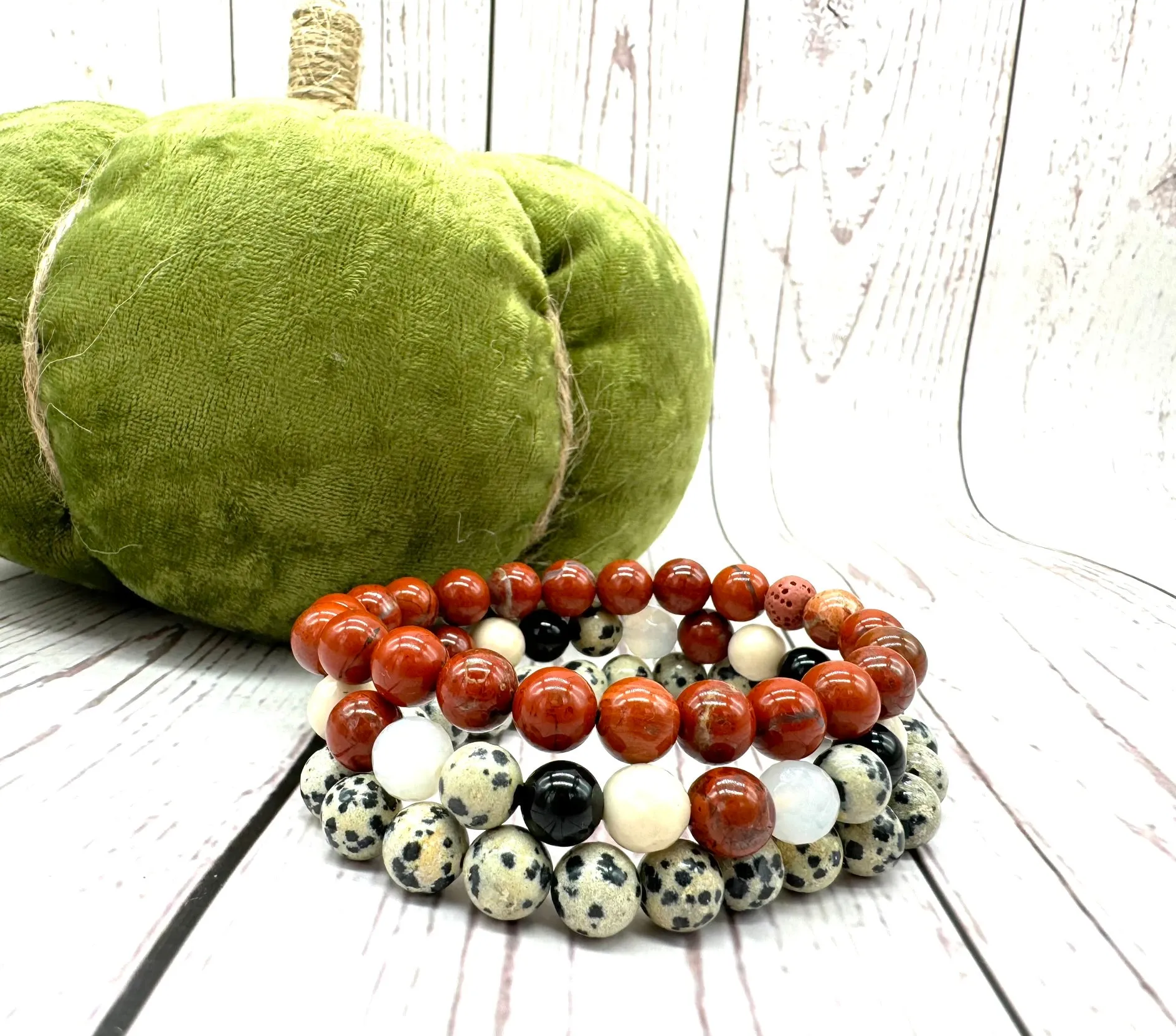 Dalmatian Jasper and Petrified Wood Crystal Bracelet