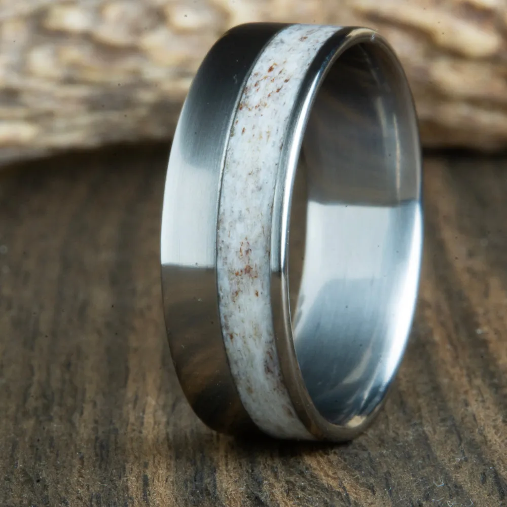 Deer antler and titanium ring