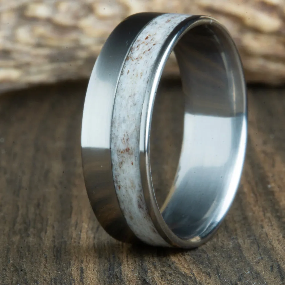 Deer antler and titanium ring