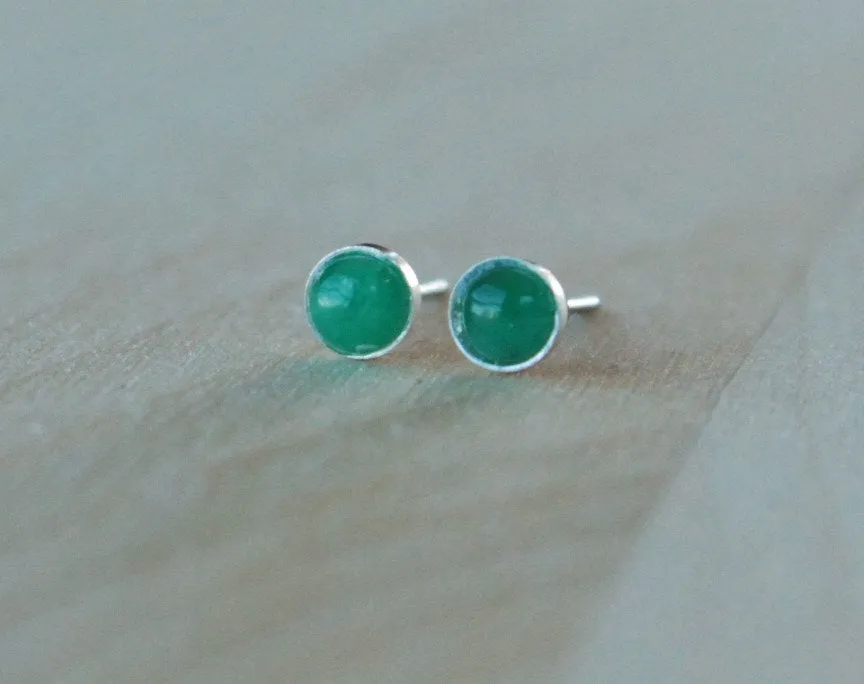 Emerald Bezel Gemstones, Small (Niobium or Titanium Post Earrings)