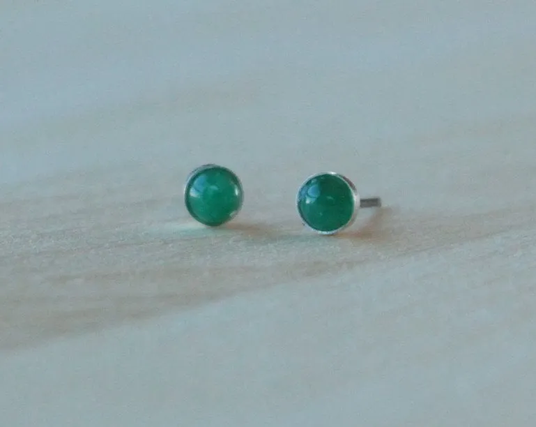 Emerald Bezel Gemstones, Small (Niobium or Titanium Post Earrings)