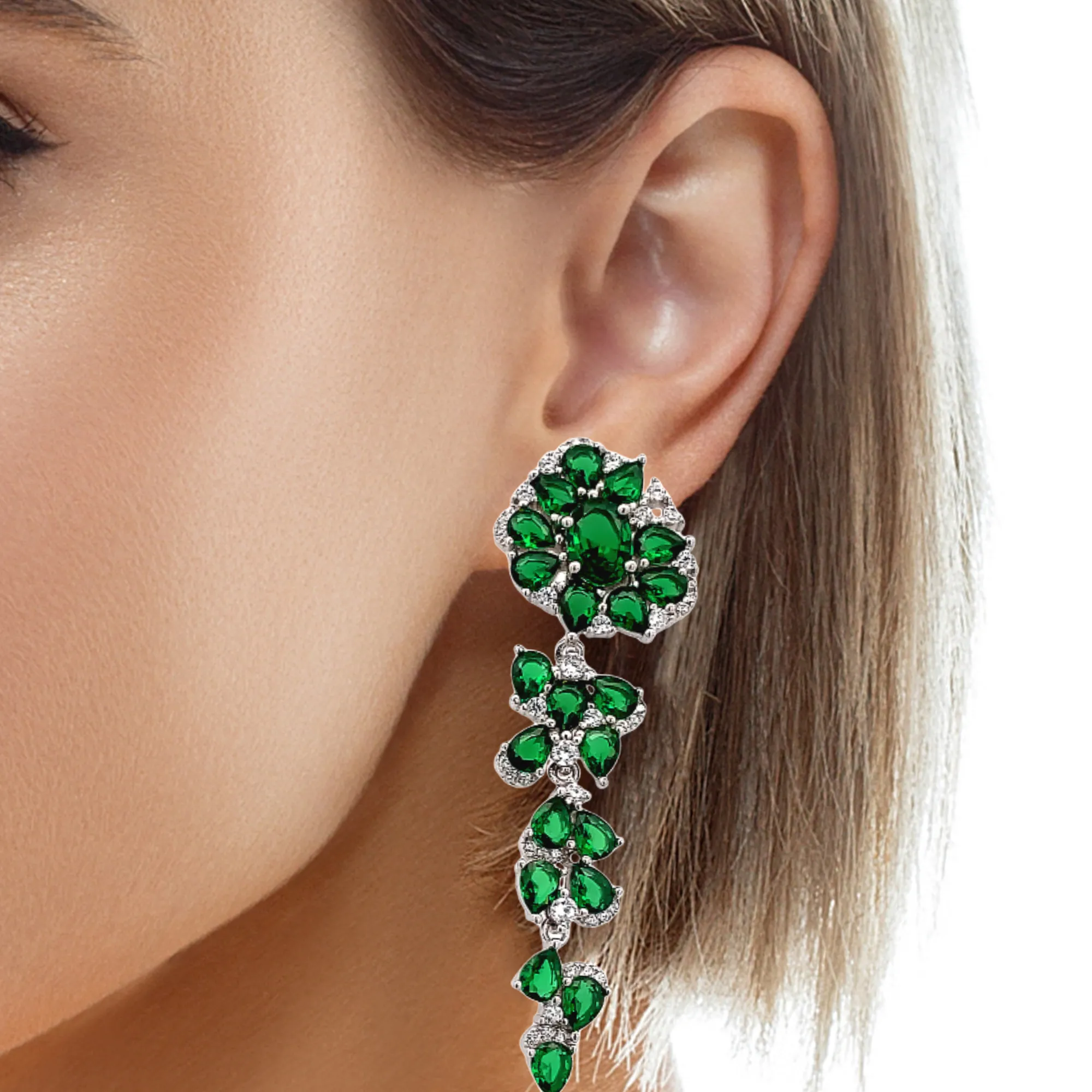 Emerald Flower Statement Earrings