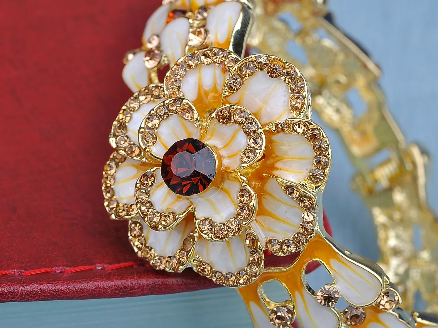 Enamel Painted Topaz Spring Flower Bracelet Bangle Cuff