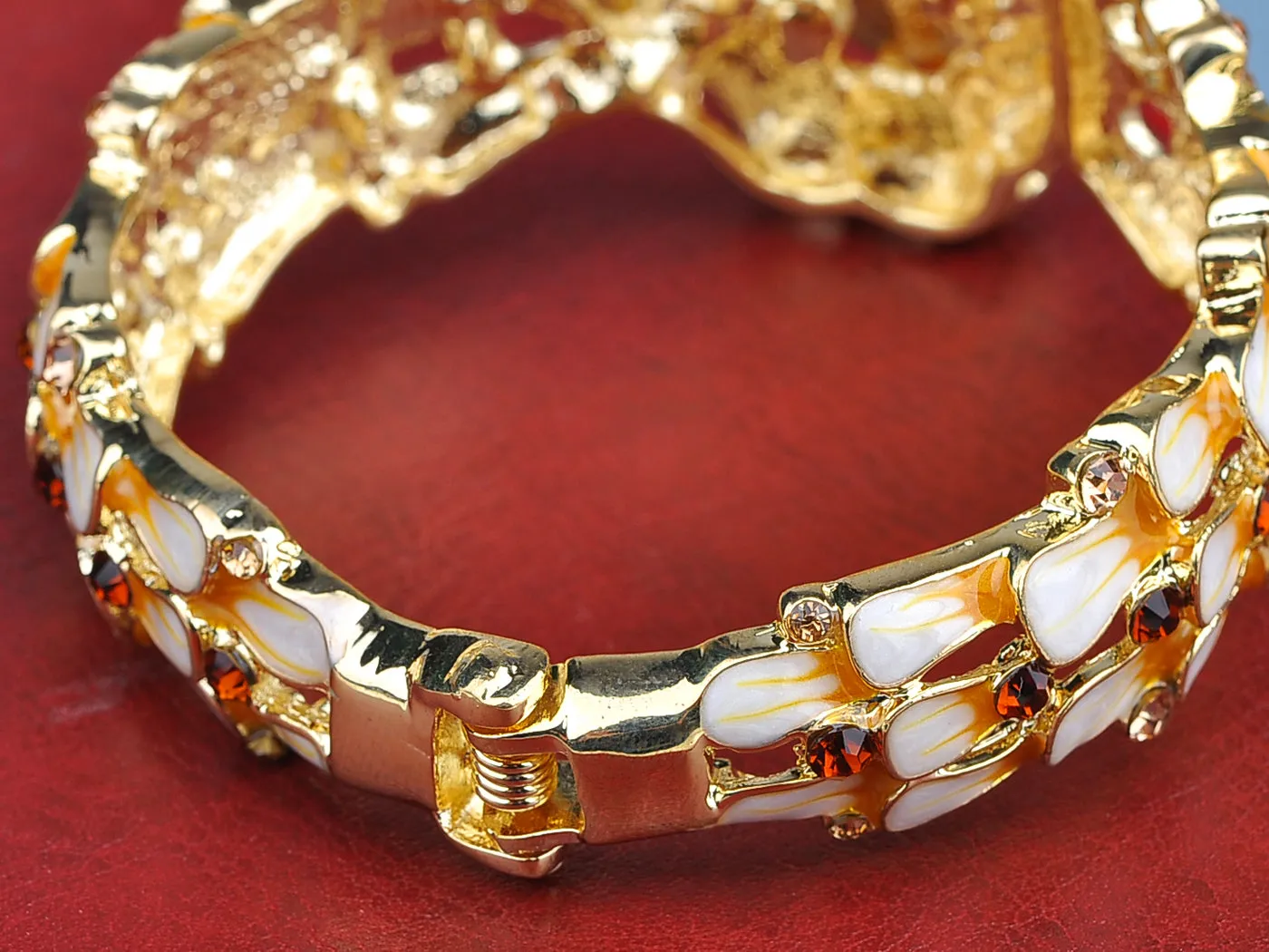 Enamel Painted Topaz Spring Flower Bracelet Bangle Cuff