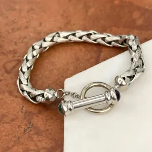 Estate 14KT White Gold Rounded Amethyst   Blue Topaz Wheat Link Bracelet