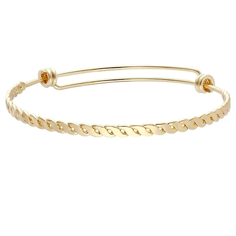 Flat twisted steel wire push-pull adjustable bracelet