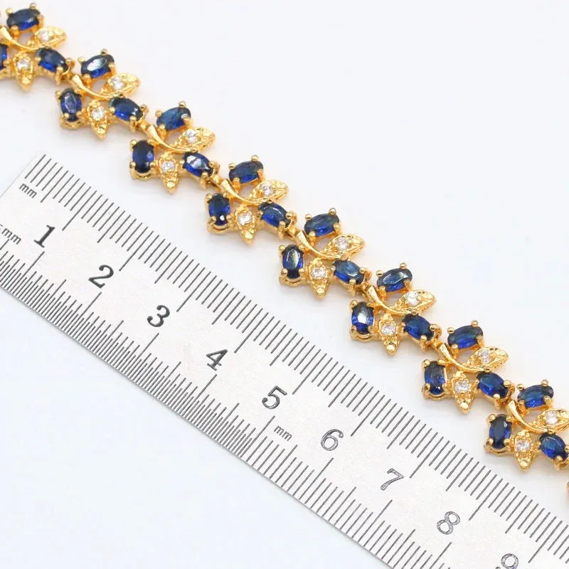 Flower Blue Sapphire 18K Gold Plated Jewelry Sets for Women