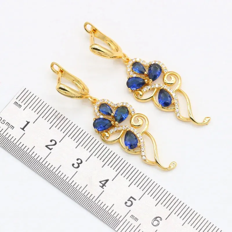 Flower Blue Sapphire 18K Gold Plated Jewelry Sets for Women