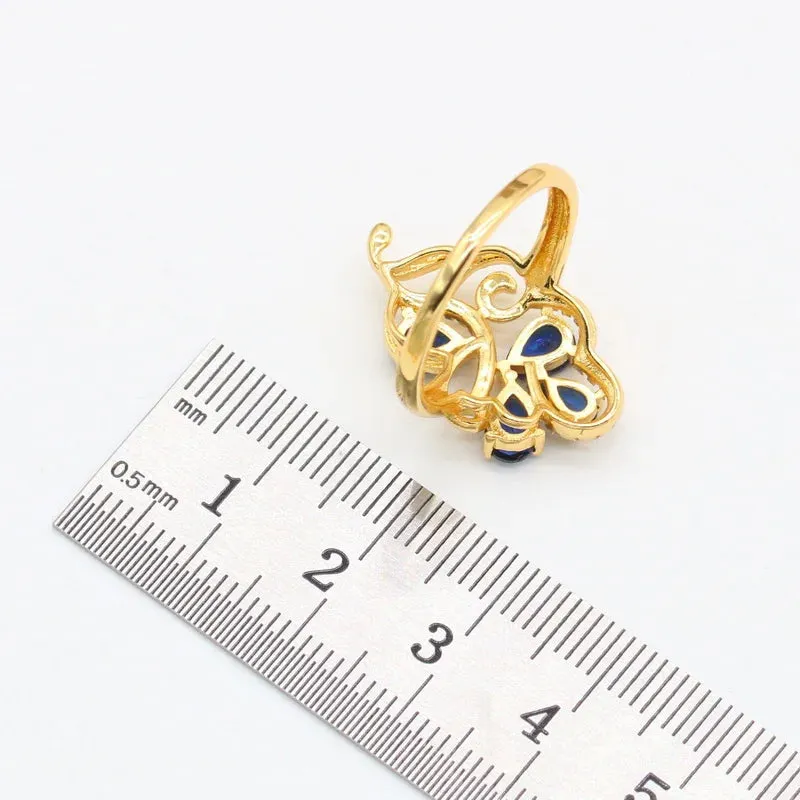 Flower Blue Sapphire 18K Gold Plated Jewelry Sets for Women