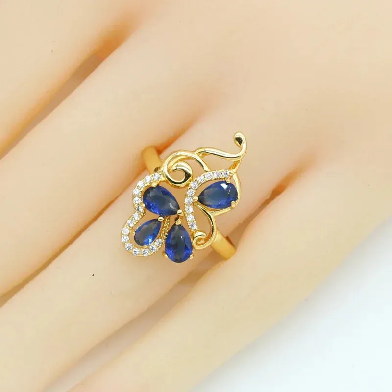 Flower Blue Sapphire 18K Gold Plated Jewelry Sets for Women