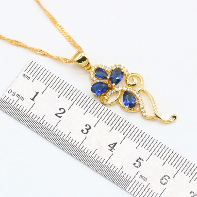 Flower Blue Sapphire 18K Gold Plated Jewelry Sets for Women